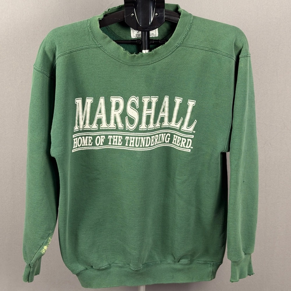 Marshall Home of the Thundering Herd Green Sweatshirt Crewneck Pullover Medium